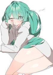 ass bottomless hatsune_miku hoodie hoodie_only oversized_clothes thick_thighs thighs tired uruti_2388 vocaloid