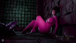 16:9_aspect_ratio 3d 3d_render black_hair breasts brown_hair completely_nude female female hair_ornament hair_stick high_resolution large_breasts mei_(overwatch) nipples no_sound nude slime slime_monster solo spread_legs tagme theropedude video