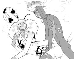 anthro anthro_bug gooblyo hazbin_hotel lingerie male male/male male_only penetration tongue tv_head valentino_(hazbin_hotel) vox_(hazbin_hotel)