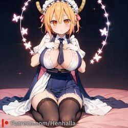 ai_generated big_breasts breasts cute dress female hair henhalla kobayashi-san_chi_no_maidragon open_eyes short_hair shy tohru_(dragon_maid) very_shy white_hair young younger_female