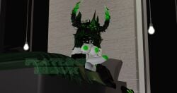 1futa 3d bedroom breasts collar crown futanari glasses green_areola green_hair horns huge_breasts huge_cock intersex piercings power_star roblox robloxian self_upload septum_piercing tagme thighhighs thighs