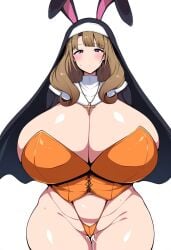 1female 1girls ai_generated big_breasts bimbo brown_hair brown_hair_female brunette_hair bunny_ears bunnysuit cleavage cuffs curves curvy curvy_body curvy_female curvy_figure dan16369336 detached_cuffs female female_only light-skinned_female light_skin long_hair long_hair_female oosuki_mamako orange_bunnysuit purple_eyes purple_eyes_female sole_female tagme tsuujou_kougeki_ga_zentai_kougeki_de_ni-kai_kougeki_no_okaasan_wa_suki_desu_ka? twitter_link wavy_hair white_cuffs wide_hips