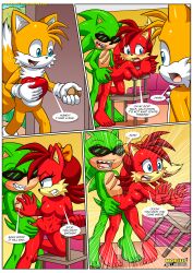 1girls 2boys anthro ass barefoot bbmbbf blush breasts caught_in_the_act cheating comic cuckold female fiona_fox let_me_love_you_(comic) male male/female miles_prower mobian_(species) mobius_unleashed navel nipples nude palcomix pussy scourge_the_hedgehog sega sex sonic_(series) sonic_the_hedgehog_(series) tails_the_fox unwanted_cumshot vaginal vaginal_penetration vaginal_sex