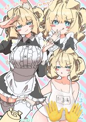 big_breasts blonde_hair blue_eyes breasts maid swimsuit uruti_2388