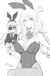 1boy 1girls ? alternate_costume breasts bunny_boy bunny_day bunny_ears bunny_girl bunnysuit byleth_(fire_emblem) byleth_(fire_emblem)_(female) cleavage enami_(e373) eyepatch female_focus fire_emblem fire_emblem:_three_houses fishnet_legwear fishnets large_breasts leotard long_hair looking_at_viewer male nintendo pantyhose solo_focus