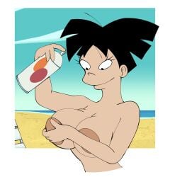 1girls 2d amy_wong beach breasts canonical_scene female full_color futurama herny no_penetration nude solo solo_female spray_can tagme topless