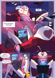 anthro anthro_bug comic gay hazbin_hotel huge_cock male male/male male_only marinehusbands nipple_piercing piercing smoking tv_head valentino_(hazbin_hotel) vox_(hazbin_hotel)