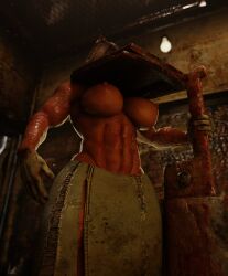 1girls 3d 3d_(artwork) abs breasts large_breasts muscular_female pyramid_head rule_63 silent_hill solo solo_female standing thick_thighs topless vensaku wide_hips