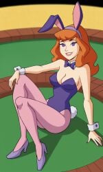 ai_generated ass bigmic145 breasts bunny_ears bunny_girl bunny_tail bunnysuit cartoon_network casino daphne_blake daphne_blake_(mystery_incorporated) pantyhose pink_pantyhose playboy_bunny red_hair scooby-doo scooby-doo!_mystery_incorporated shoes