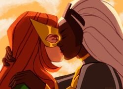 jean_grey jennipond kissing marvel marvel_comics marvel_girl ororo_munroe storm_(x-men) x-men x-men_97 yuri