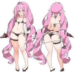 ass back_view breasts character_sheet demon_horns demon_tail demon_wings front_view hatsune_miku hip_wings horns pointy_ears skindentation small_breasts tail thick_thighs thigh_strap thighs uruti_2388 vocaloid wings