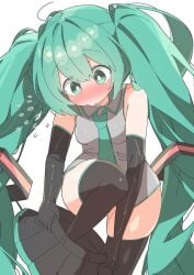 hatsune_miku putting_clothes_on skirt_down skirt_removed thick_thighs thighs uruti_2388 vocaloid wide_hips