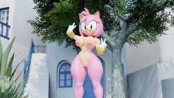 1girls 3d amy_rose busty curvy exhibitionism female large_breasts naked_female sonic_(series) twintails3d