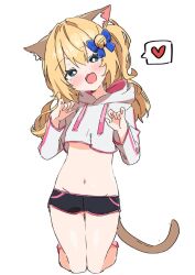 belly belly_button cat_ears cat_tail character_request crop_top heart navel on_knees short_shorts shorts uruti_2388