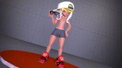 3d angry blank_background elasado55055 femboy hat looking_at_viewer octoling octoling_boy purple_hair red_eyes shirtless splatoon splatoon_2 sunglasses tan_body tanned yellow_hair