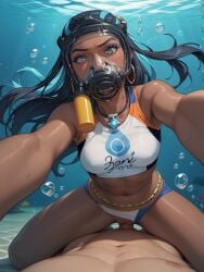 1boy 1girls about_to_cum ai_generated air_bubble air_bubbles aquaphilia asphyxiation breathplay clothed clothed_female clothed_female_nude_male clothed_sex cowgirl_position dark-skinned_female diving diving_gear diving_mask drowning female female_focus female_orgasm fetish imminent_orgasm looking_at_viewer male male/female male_pov navel nessa_(pokemon) nintendo nordslate nude nude_male ocean orgasm penis pokemon pov pussy rape reverse_rape scuba scuba_gear scuba_mask scuba_tank sea sex straight trembling underwater underwater_sex vaginal_penetration water water_torture