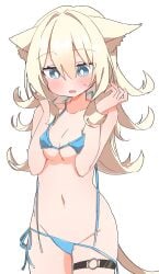 belly belly_button bikini blonde_hair blue_bikini blue_eyes breasts_together character_request navel thick_thighs thigh_strap thighs untied_bikini untied_panties uruti_2388