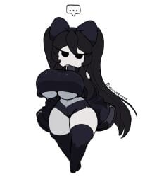 1girls 2023 artist_name belly_button big_breasts black_eyes black_hair black_legwear black_ribbon black_socks black_stockings breasts collar cute cute_girl edit eyelashes female female legs_crossed long_eyelashes long_hair no_mouth ribbon roblox roblox_avatar robloxian shorts shortstack stockings thick_thighs thighs underboob white_skin wonster-chan