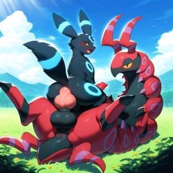 2males 2pokemon ai_generated anal anal_sex anatomically_correct anatomically_correct_genitalia animal_genitalia animal_penis anus balls blue_markings bodily_fluids canid canine canine_penis claws cloud cowgirl_position detailed detailed_background detailed_fur director_firewolf duo eeveelution fangs feral feral_on_feral from_front_position gay generation_2_pokemon generation_5_pokemon genital_fluids genitals grass hi_res knot looking_at_viewer lying male male/male male_focus male_only males males_only mammal markings novelai on_back on_bottom on_top open_mouth outside paws penetration penis plant pokemon pokemon_(species) precum raised_tail scolipede sex shiny_pokemon size_difference spread_legs spreading toe_claws umbreon