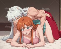 ai_generated bleach crack_pairing crossover inoue_orihime inuyasha inuyasha_(character) red_hair white_hair