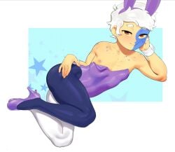 ass bunny bunny_boy bunny_ears bunny_tail bunnysuit femboy hair looking_at_viewer male_only negao red_eyes smile smiling smiling_at_viewer solo tagme the_collector_(the_owl_house) the_owl_house white_hair white_hair_male yellow_body