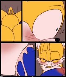 2015 blue_fur crazedg cum cum_in_mouth cum_inside fellatio fur furry hedgehog male male_only mammal multiple_males oral penis precum sex sonic_(series) sonic_the_hedgehog swallowing tails text yaoi