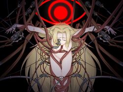 blonde_hair closed_eyes cord dark eyes_closed frown large_breasts machine souten_no_celenaria very_long_hair wires