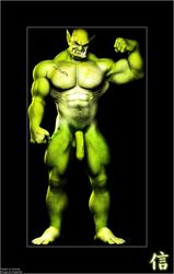 1boy abs bald barefoot color flaccid flexing foreskin front_view fuzzyyak green_skin hair male male_only muscles muscular muscular_male nude nude_male orc orc_male penis pointy_ears pubic_hair scar solo standing tusks uncircumcised uncircumcised_penis uncut unretracted_foreskin