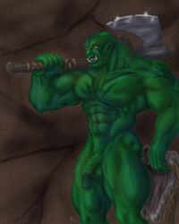 1boy abs axe beefy broadaxe color fantasy foreskin foreskin_folds green_skin holding humanoid humanoid_penis intact male male_nipples male_only masculine muscles muscular_male nude_male orc orc_male pecs penis pointy_ears ponytail retracted_foreskin shaved_crotch smooth_skinned_male solo standing tagme tattoos tusks uncut veiny_penis