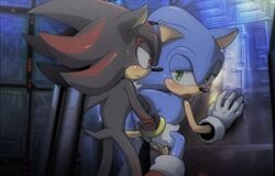 2d_animation anal animated anthro anthro_on_anthro blue_fur exposed_torso footwear fur furry handwear hedgehog lowres male male_only mammal multiple_males sega shadow_the_hedgehog sonic_(series) sonic_the_hedgehog straight_hair sweat yaoi