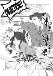 1boy 1boy1girl 1girls black_and_white blood female gyakuten_saiban male male/female maya_fey naruhodou_ryuuichi nosebleed objection! sex straight_hair translated