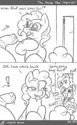 after_sex clones comic cum cum_on_face dialogue english_text equine female friendship_is_magic fun horse monochrome my_little_pony penis pinkie_pie's_clones_(mlp) pinkie_pie_(mlp) pony straight_hair text