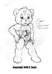 1990s 1998 1boy 20th_century anthro bear body_fur chris_sutor cobalt_(character) heart male male_only male_thong monochrome sketch toony