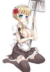 07th_expansion artist_request beatrice_(umineko) beige_skin blonde_hair blue_eyes blush breasts clothes color dress female female_only human kneeling large_breasts maid_dress pointy_chin short_hair simple_background solo stockings tagme thighhighs umineko_no_naku_koro_ni white_background