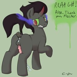 anal anal_sex anus ass balls black_hair clopper-dude cum cum_inside cumshot english_text equine erection eye_mist fangs friendship_is_magic gay green_sclera grey_fur hair horn horse horsecock king_sombra_(mlp) looking_back male my_little_pony nude orgasm penetration penis plain_background pony raised_tail red_eyes text unicorn