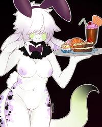 4:5 anthro bow_tie breasts bunny_ears_(cosmetic) female food_tray genitals jelly_(character) lawychan pussy snake_dragon solo