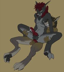 anal anthro balls breasts canine cum female fur furry futanari hair intersex knot male neon_(artist) nipples penis plain_background red_hair riding sitting snarling spread_legs spreading straight toes video_games warcraft werewolf worgen