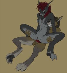 anal anthro breasts canine cum female fur furry hair intersex knot male neon_(artist) nipples penis plain_background red_hair riding sitting snarling spread_legs spreading straight toes video_games warcraft werewolf worgen world_of_warcraft