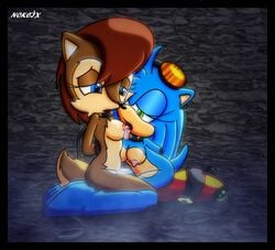 2girls auntymoira becky female female_only hedgehog kissing multiple_girls nokcix sally_acorn sega sonic_(series) yuri