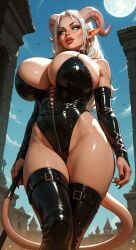 ai ai_art ai_assisted ai_generated big_breasts big_breasts black_latex bondage_outfit boobs_bigger_than_head boobs_out breasts breasts demon_girl demon_horns demoness demongirl dnd dnd5e dnd_character dominatrix_outfit dungeons_&_dragons dungeons_and_dragons fantasy horns huge_breasts latex monster_girl tiefling tiefling_girl tits_bigger_than_head tits_out white_hair
