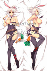 1girls animal_ears battle_bunny_riven belt breasts bunny_ears bunny_tail bunnysuit carrot clothing cuff_links dakimakura dean english_text female hair high_resolution insertion large_breasts league_of_legends lying necktie nipples on_side orange_eyes pantyhose penetration pussy pussy_juice rabbit_ear red_eyes riven saliva short_hair solo tail text the_grind_series torn_clothing torn_pantyhose uncensored white_hair wrist_cuffs