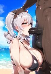 1boy1girl ai_generated beach big_penis bikini black_bikini blowjob blush cheating cheating_girlfriend cuckold dark-skinned_male fat_cock female hand_on_another's_head huge_breasts huge_cock huge_testicles interracial kantai_collection kashima_(kantai_collection) large_breasts large_penis large_testicles light-skinned_female male muscular muscular_male netorare ntr oral penis saliva saliva_on_penis skindentation sweat veiny_penis very_dark_skin wet