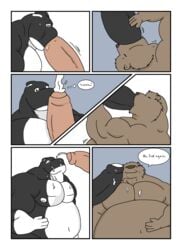 anthro balls bear big big_penis cetacean comic cum cum_in_mouth dialogue erection fur furry furry_only gay growth gut heart hyper hyper_penis inflation male marine moobs muscles nipples no_humans nude oral orca orgasm penis stupidgit text thick thick_penis