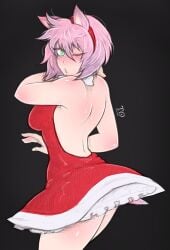 amy_rose animal_ears ass back_view breasts clothed female female_only green_eyes one_eye_closed pink_hair short_hair sonic_(series) sonic_the_hedgehog_(series) tabletorgy tail thighs