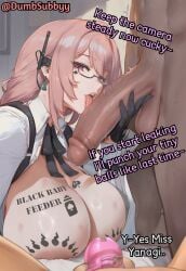big_breasts big_penis blacked blowjob cuckold dark-skinned_male glasses penis pink_hair qos qos_tattoo tattoo_on_breast tattoo_on_face tsukishiro_yanagi zenless_zone_zero