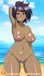 1girls alternate_version_at_source alternate_version_available arm arms_behind_head dark-skinned_female dark_nipples dark_skin female female_only functionally_nude justsayyen looking_at_viewer olivia_(pokemon) pokemon pokemon_sm solo yensh