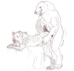 anal anal_sex anthro bear bed duo farorenightclaw from_behind_position furniture genitals hyena leaning leaning_forward lying male male/male mammal on_front penetration penis polar_bear sex side_view standing ursine