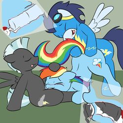 2012 bent_over closed_eyes cum cum_in_mouth cum_in_pussy cum_in_uterus cum_inside cutie_mark equine eyewear female feral friendship_is_magic goggles hair horse internal male multicolored_hair my_little_pony open_mouth oral pegasus penis pony pussy rainbow_dash_(mlp) rainbow_hair sex shenhibiki soarin_(mlp) spitroast straight threesome thunderlane_(mlp) tongue wings wonderbolts_(mlp)