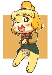 2d animal_crossing animal_ears anthro artist_request barefoot blush canine clothed clothing dog doubutsu_no_mori feet female female_only full_body fur furry furry_only huge_head isabelle_(animal_crossing) kaitoh mammal nintendo office_lady paws pussy shizue_(doubutsu_no_mori) solo tagme toes toony