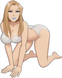 adult adult_female ai_generated blonde_female blonde_hair blue_eyes blue_lipstick emma_frost grey_bra grey_underwear looking_at_viewer manga marvel marvel_comics purple_eyeshadow webart20